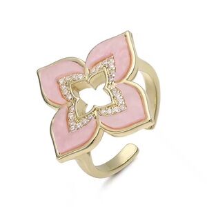 GOLD PINK CZ ARCYLIC FLORETTE ADJUSTABLE RING